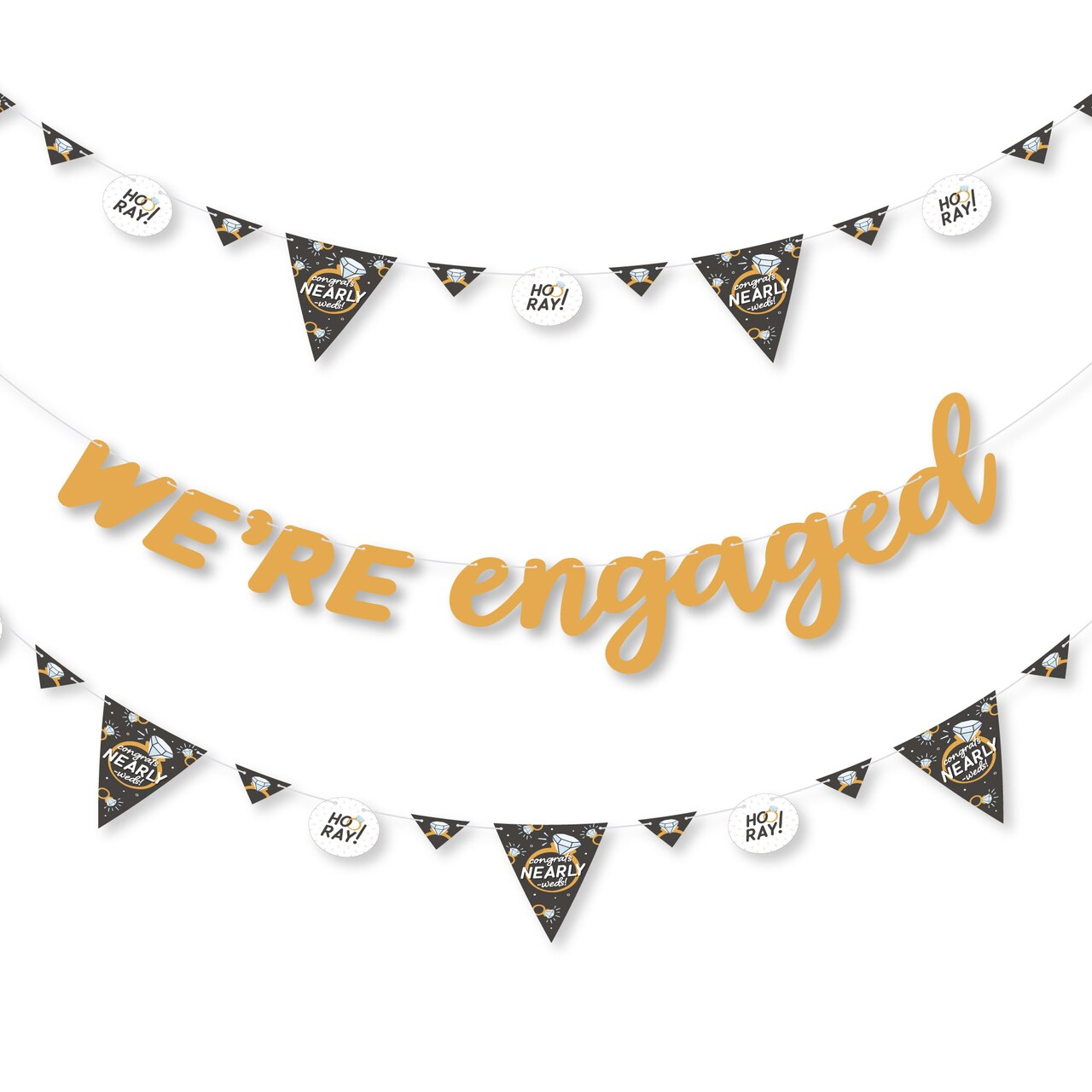 Big Dot of Happiness Just Engaged - Black and White - Engagement Party Letter Banner Decoration - 36 Banner Cutouts and We're Engaged Banner Letters